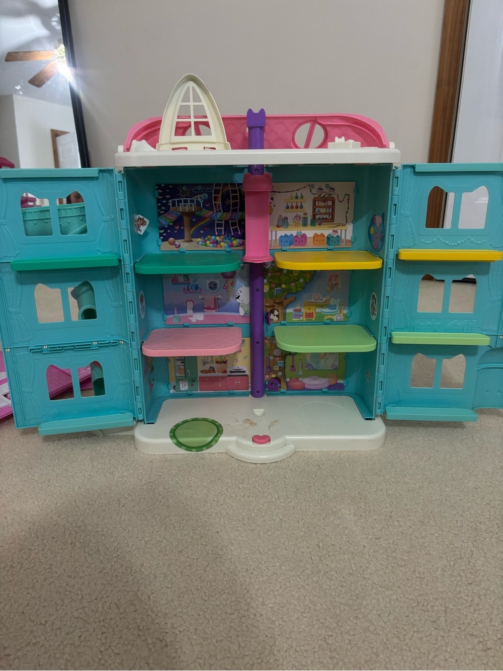 Foldable Kids Doll Playset - Teal, Pink & White